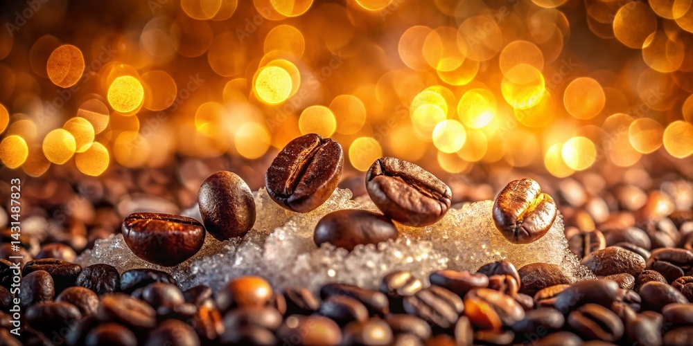 Coffee Beans and Sugar Crystals: Bokeh Embrace - Aromatic Stock Photo Coffee Beans and Sugar Crystals: Bokeh Embrace - Aromatic Stock Photo
