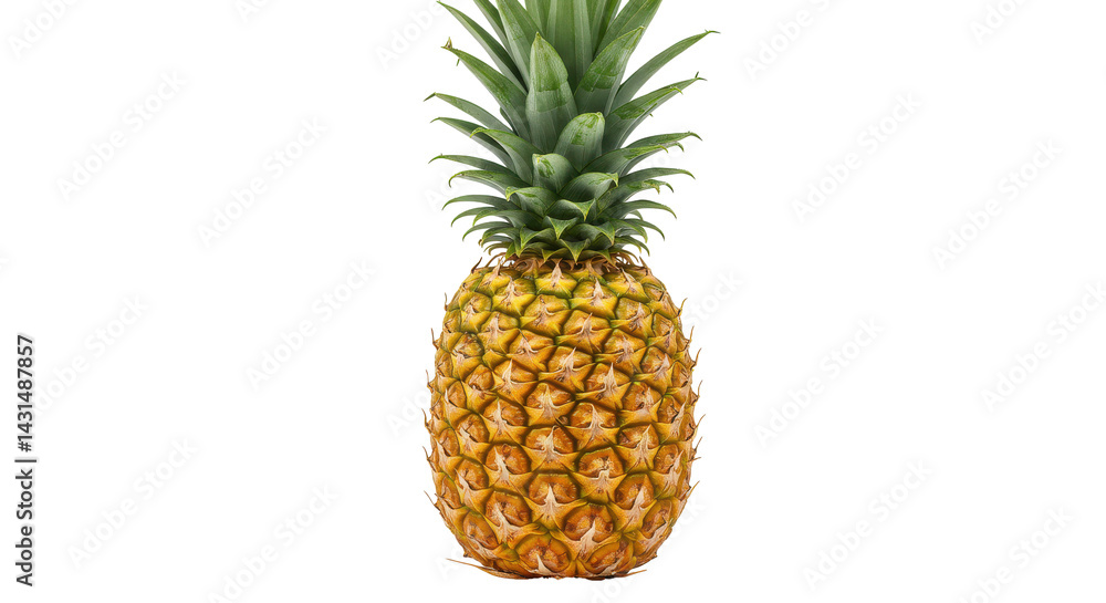 Close-up of a ripe pineapple with vibrant green leaves on a transparent background Close-up of a ripe pineapple with vibrant green leaves on a transparent background