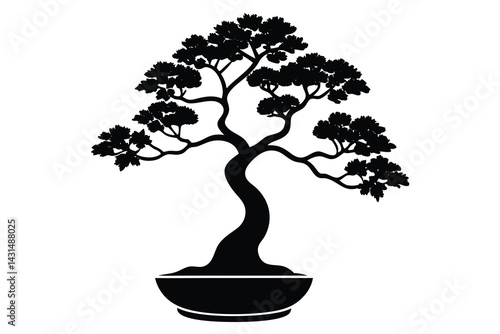 bonsai tree silhouette vector illustration