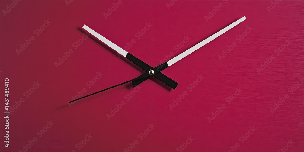 Minimalist clock hands on bold red background, modern timepiece concept with sleek black and white pointers Minimalist clock hands on bold red background, modern timepiece concept with sleek black and white pointers