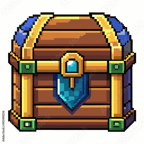 Retro Pixel Art Treasure Chest with Gemstone Elements