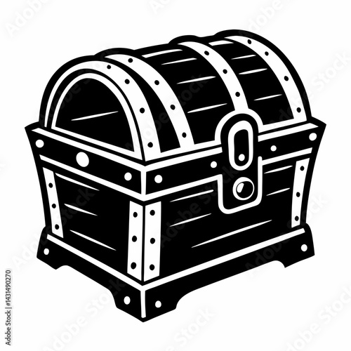 Vintage Wooden Treasure Chest  Illustration in Black and White