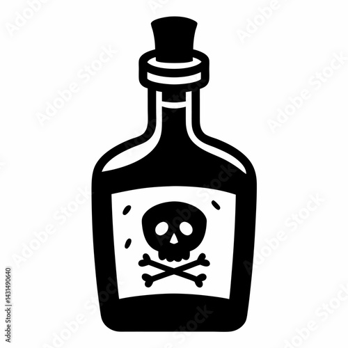 Vintage Poison Bottle Illustration with Skull and Crossbones Symbol