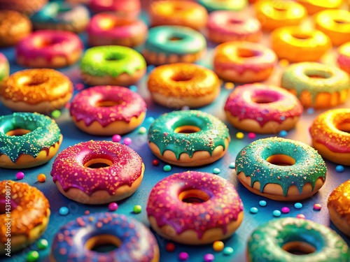 Colorful Donut Pattern Background, Sweet Treat Illustration, Bokeh Effect, Yummy Dessert Wallpaper