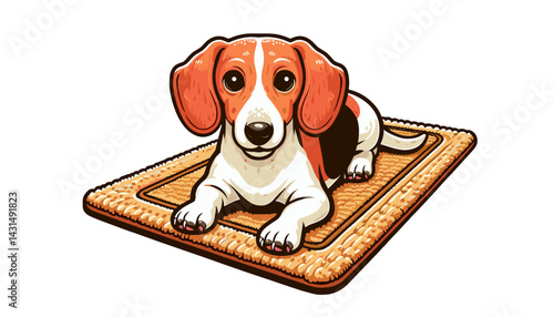 Dog lying on doormat vector illustration on transparent background, beagle lying on doormat