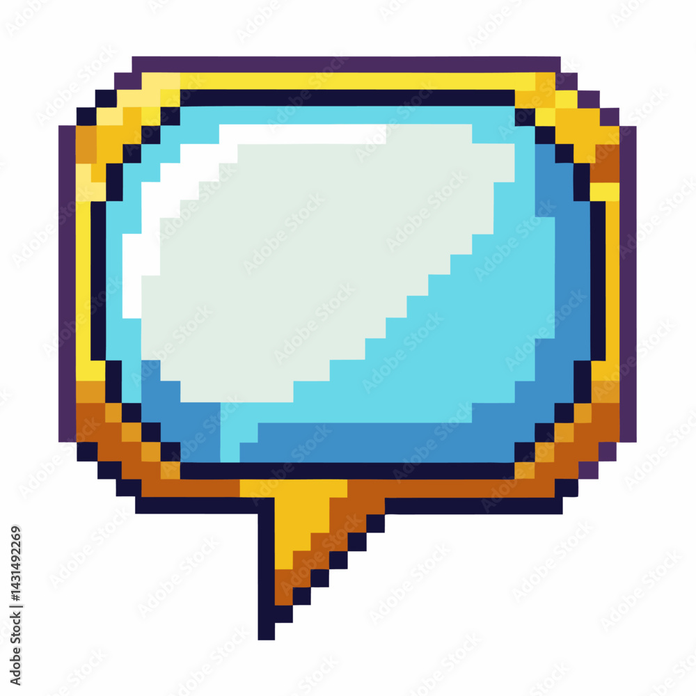 Fototapeta premium Pixel Art Speech Bubble Icon with Yellow Frame in Retro Gaming Style