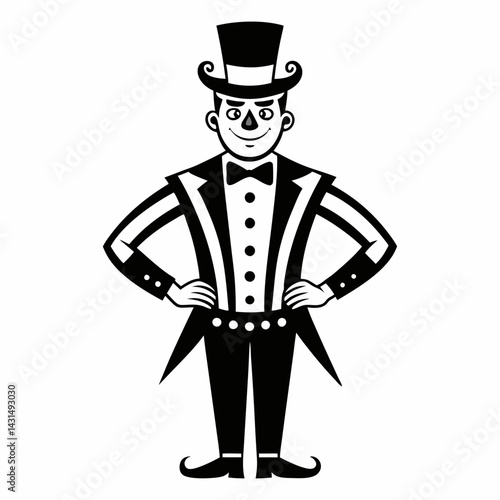 Vintage Circus Ringmaster  Illustration in Black and White
