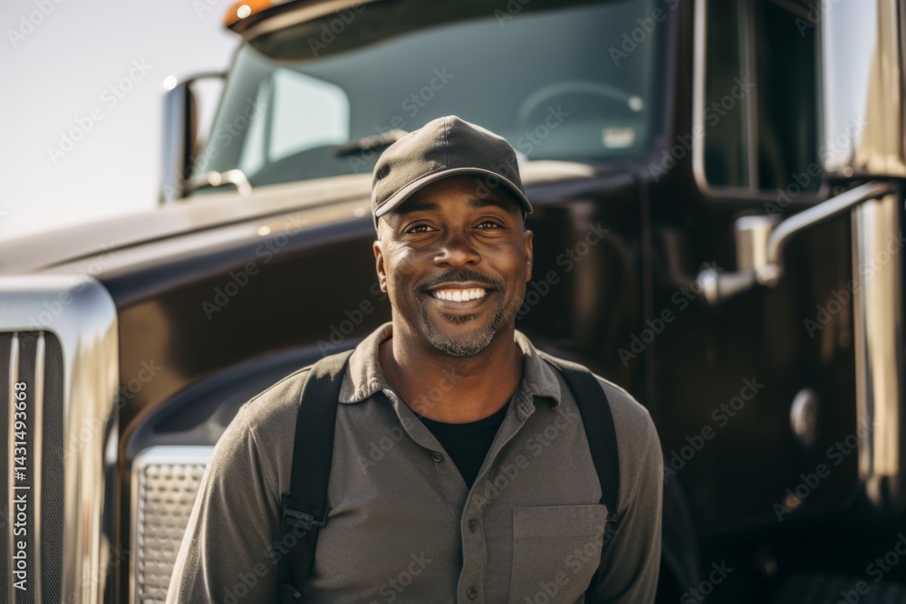Smiling portrait of a middle aged African American male trucker in the USA Smiling portrait of a middle aged African American male trucker in the USA
