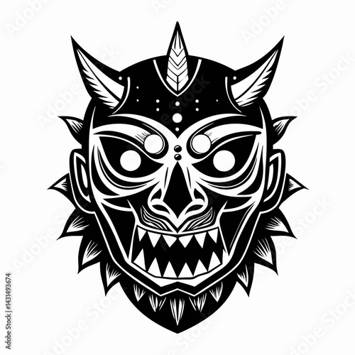 Intricate Black Devil Mask with Horns Bold  Illustration Design