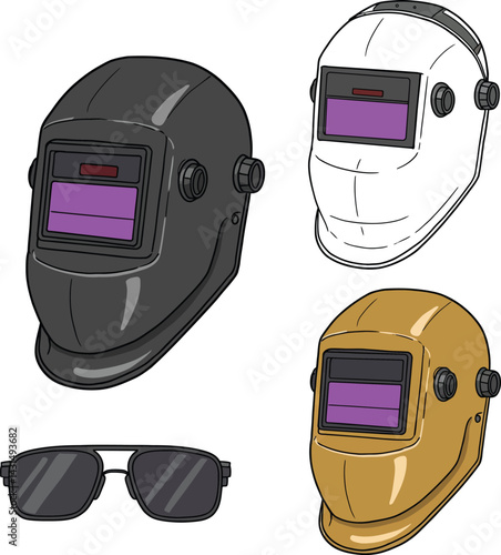 Vector Illustration of Various Welding Masks and Helmets