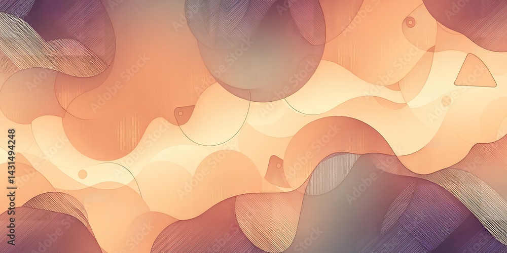 Abstract design featuring fluid shapes in shades of orange, purple and beige tones art