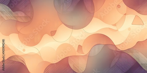 Abstract design featuring fluid shapes in shades of orange, purple and beige tones art