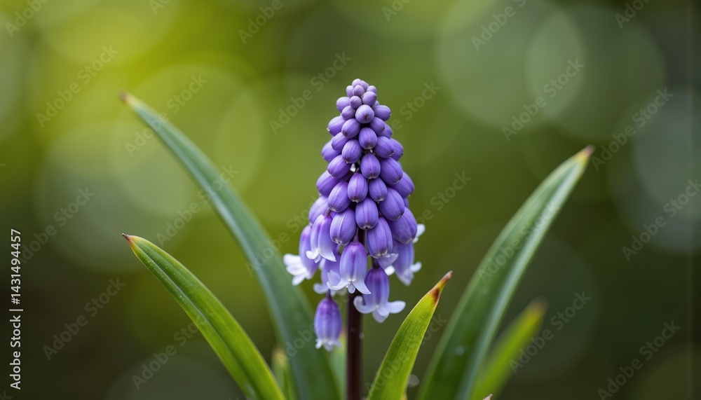 Fototapeta premium Purple flower in bloom against a blurred green background 