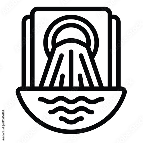 Factory waste drain pipe and dirty water line icon, climate change concept. Vector graphics. Water pollution sign on white background, style for mobile or design.