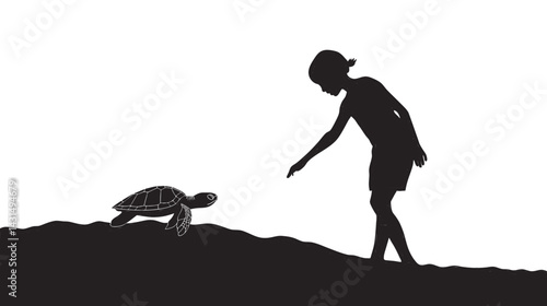 Silhouettes of people and animals in motion including a girl with a horse and dog