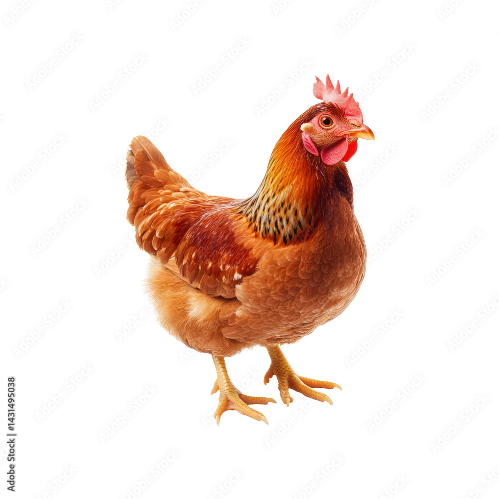 Fototapeta premium Vibrant Rhode Island Red Hen Isolated on Transparent Background