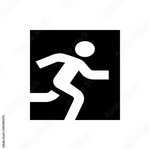 Silhouette of a running figure in white against a black background indicating emergency exit or escape route