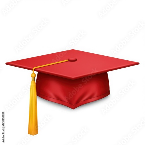 A red graduation cap with a yellow tassel isolated on a white background view