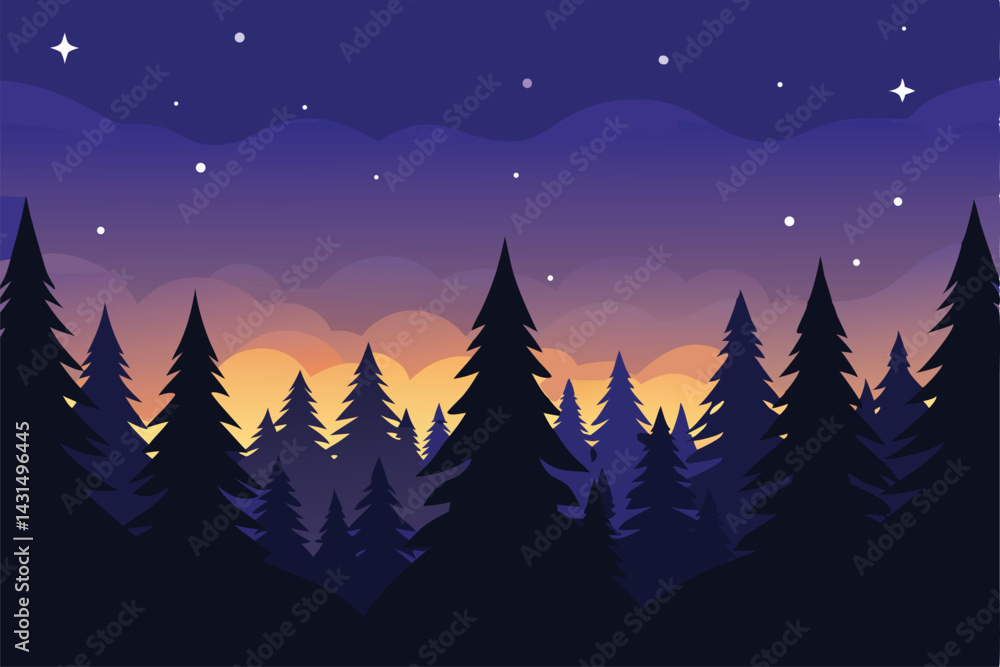 Naklejka premium forest-at-dusk-with-silhouetted-trees--glowing-sat 