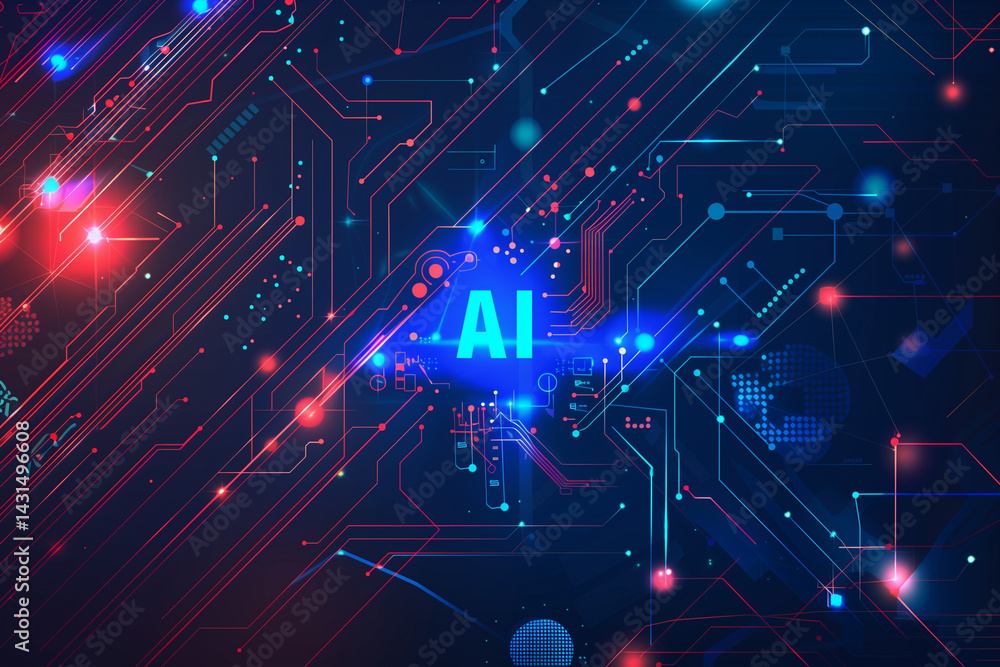 Obraz premium Abstract futuristic background with circuit board and glowing elements, technology concept 