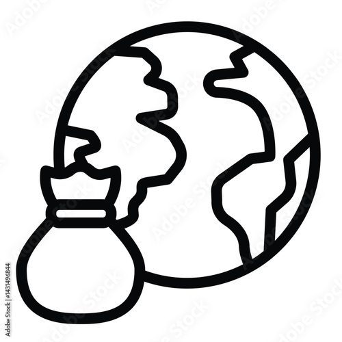 Planet earth and trash bag line icon, climate change concept. Vector graphics. Ecology disaster, pollution danger sign on white background, style for mobile or design.