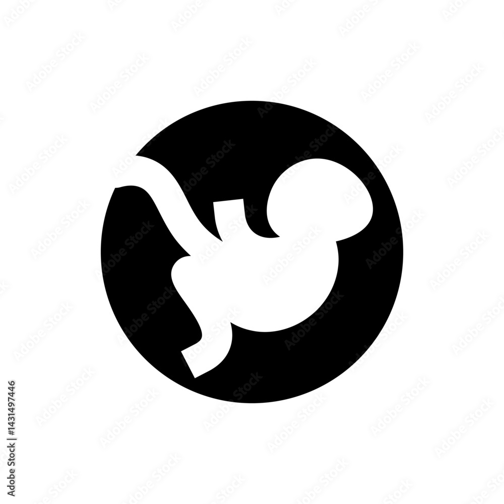 Silhouette of a fetus inside a black circle representing pregnancy and prenatal development in monochrome style Silhouette of a fetus inside a black circle representing pregnancy and prenatal development in monochrome style