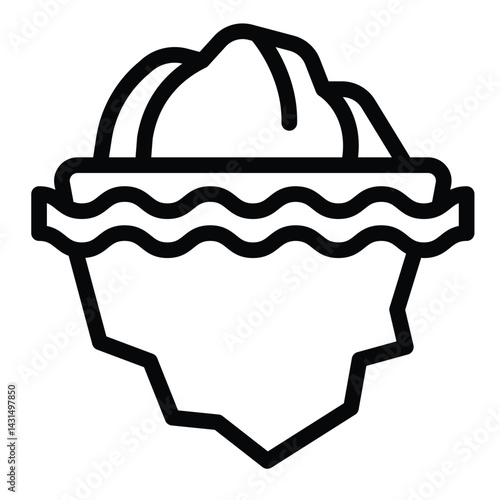 Iceberg top and water line icon, climate change concept. Vector graphics. Underwater iceberg, melting sign on white background, style for mobile or design.
