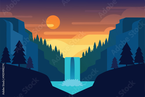 forest-waterfall-illuminated-by-dawn-light-