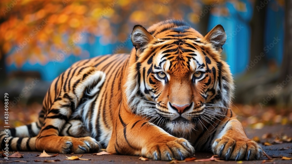 Majestic Blue-Eyed Tiger Close-Up – Vibrant Wildlife Animal Portrait Majestic Blue-Eyed Tiger Close-Up – Vibrant Wildlife Animal Portrait