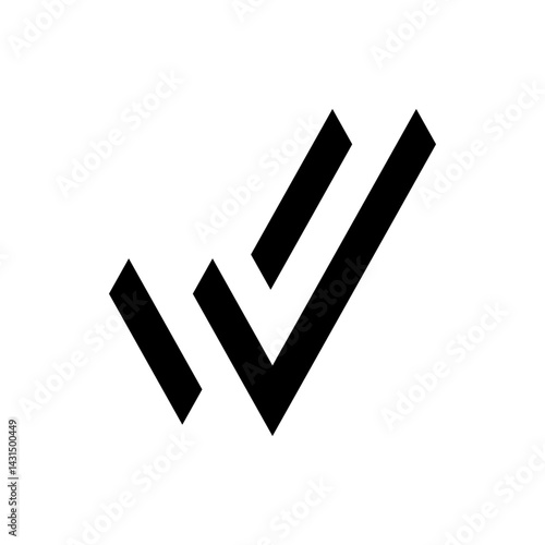 Stylized checkmark design featuring thick black lines arranged diagonally on a white background layout design