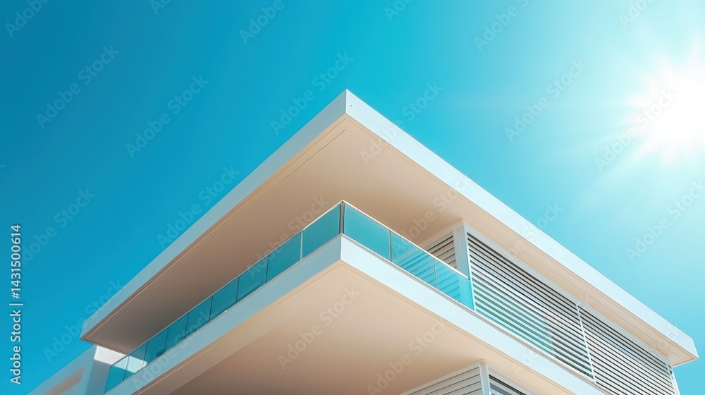 Fototapeta premium Modern beachfront apartment building, sunny day