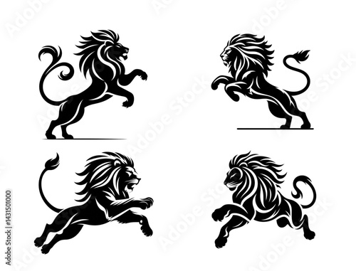 A set of Powerful Lion Silhouette Design	
