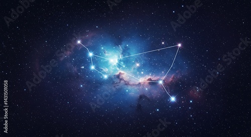 A star constellation shining brightly in the dark sky, with a vibrant nebula swirling behind it, symbolizing celestial beauty, mystery, and vastness of space