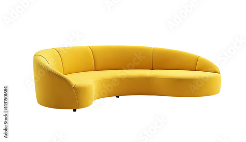 Perspective view of yellow curved modular sofa isolated on white background
