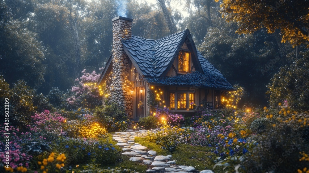 Obraz premium Enchanted Cottage in a Mystical Forest