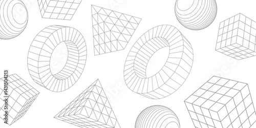White background of geometric shapes. Square, Triangle, Circle .Linear geometric drawing. Vector illustration.