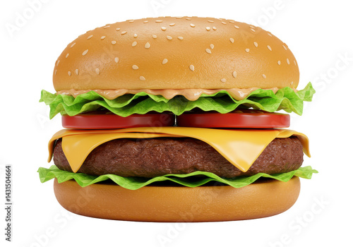 Wallpaper Mural A juicy burger stack sesame bun patty cheese tomato lettuce sauce on black Torontodigital.ca