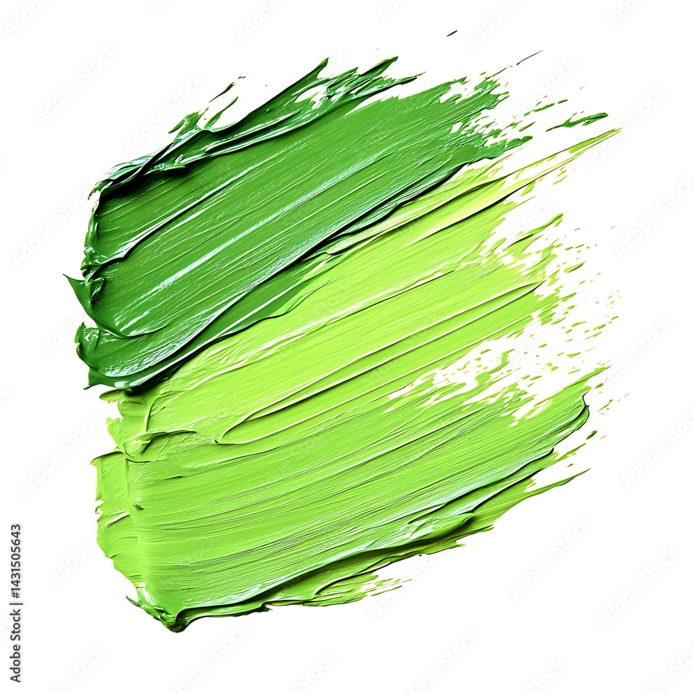 Light green acrylic brush stroke with vibrant gradient from green to yellow featuring textured surface and painterly sweep against a transparent background