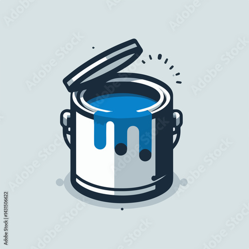 Minimalist Paint Can with Spilling Blue Paint Representing Creative Potential with Copy Space