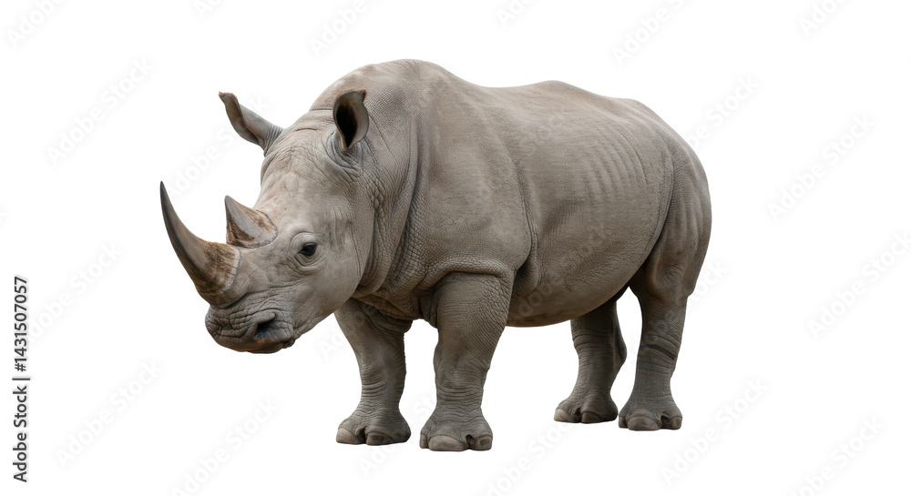 Obraz premium A majestic rhino stands solitary against the dark exuding power and ancient resilience