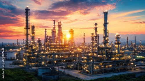 Wallpaper Mural Back view of the logistics coordinator who inspects the bright oil refinery.  Torontodigital.ca