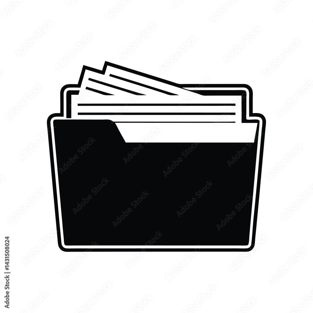Silhouette of an open file folder with documents inside vector Art & Illustration Silhouette of an open file folder with documents inside vector Art & Illustration