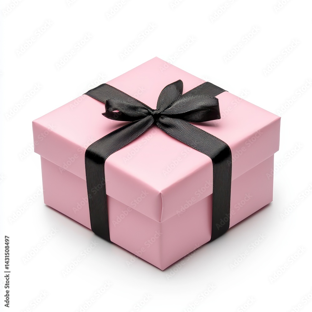 Fototapeta premium Pink Gift Box with Black Ribbon on White Background