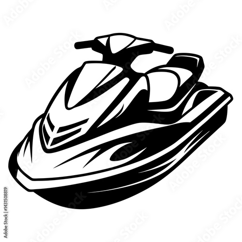 Bold monochrome outline drawing of a jet ski watercraft illustration art