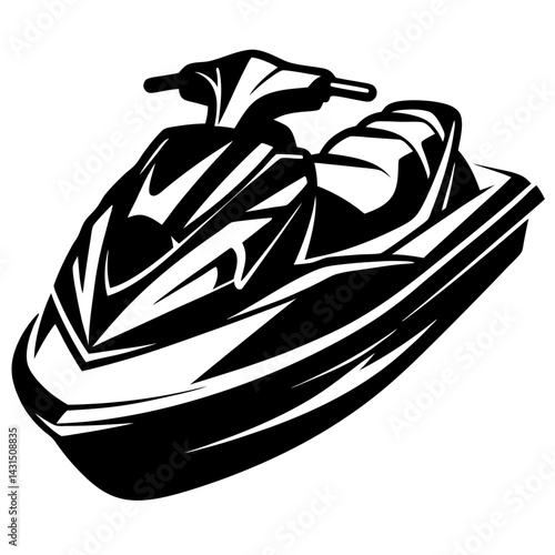 Striking Black and White Vector Illustration of a Modern Personal Watercraft