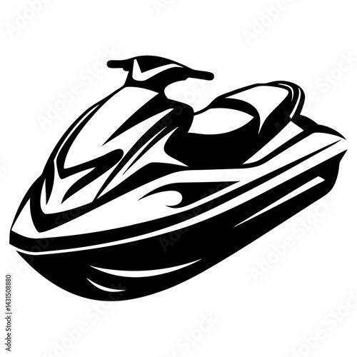 Bold black and white graphic rendering of a modern jet ski