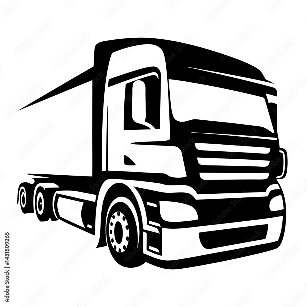 Black and white vector image of a modern semi truck illustration Black and white vector image of a modern semi truck illustration