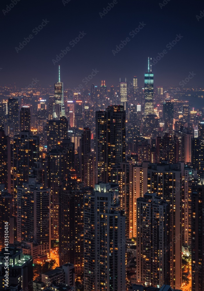 Glowing Windows Across Dense Night Cityscape Glowing Windows Across Dense Night Cityscape
