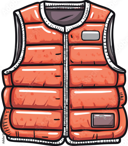 Bright Orange Puffer Vest Vector Illustration with Detailed Stitching, Zipper Closure, and Multiple Pockets for Trendy Winter Outerwear Design Projects