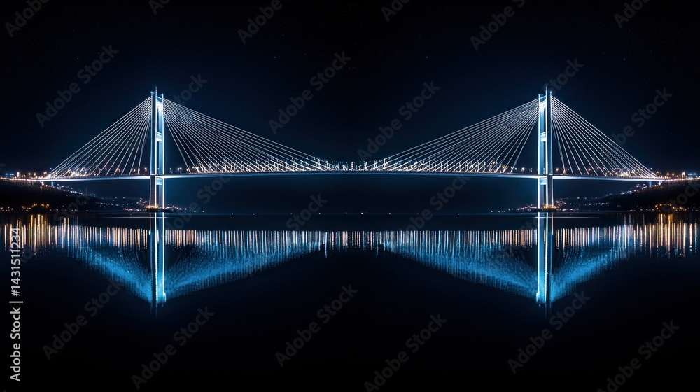 Obraz premium Night Bridge Reflection Over Water